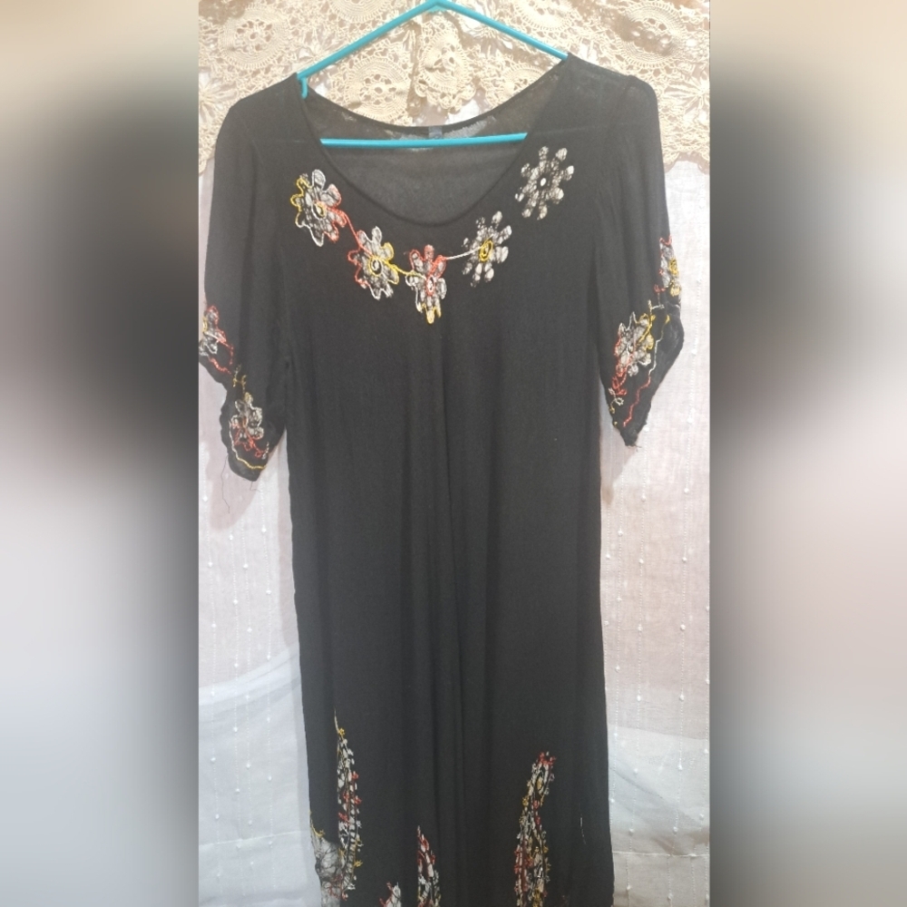 Floral Embroidered Black Dress